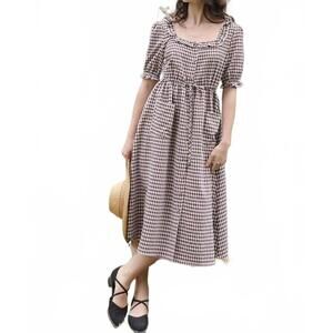 NEW ATÈLETTE abighaile midi dress in brown gingham